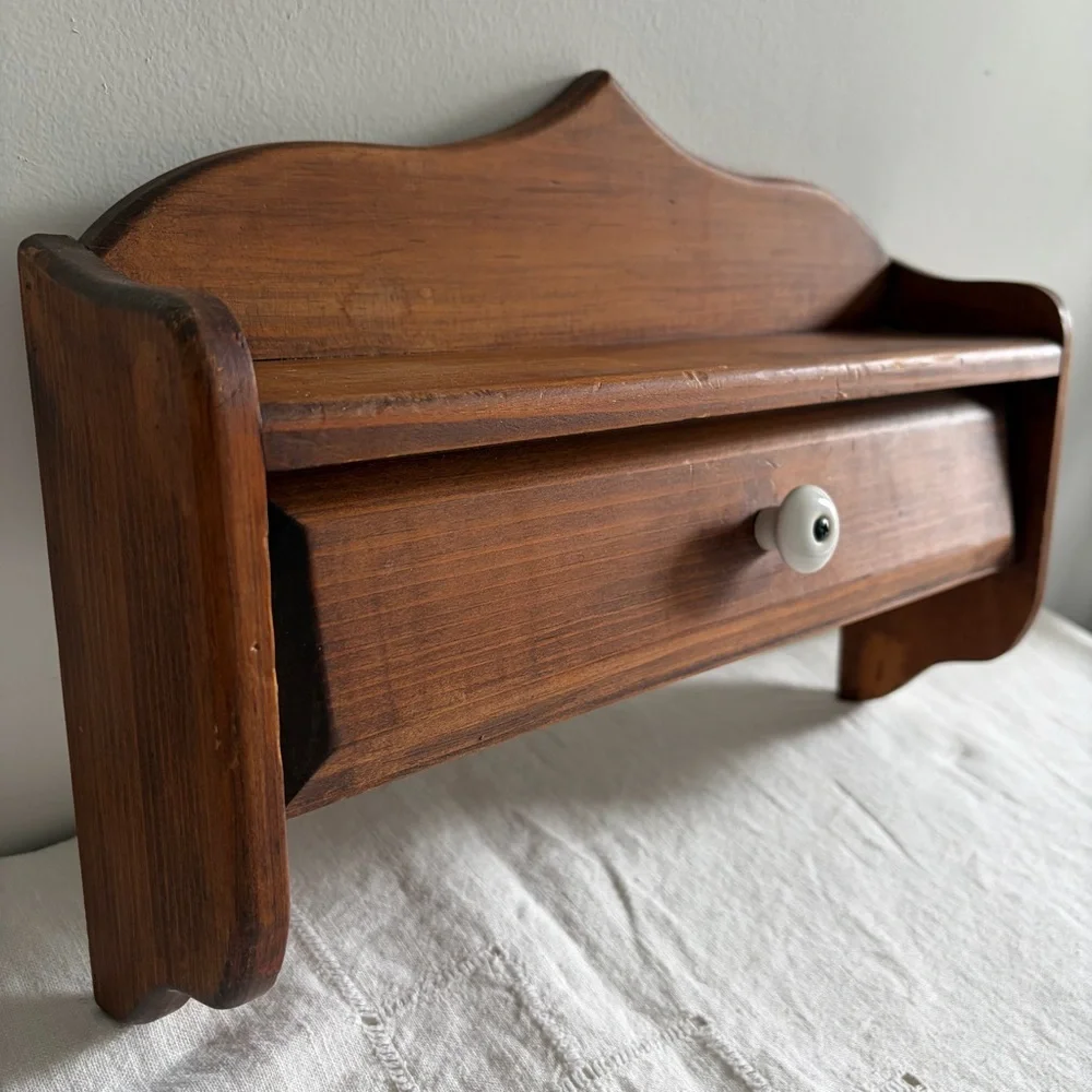 Convertible Wooden Wall Shelf with Interior Hanging Rods Vintage
